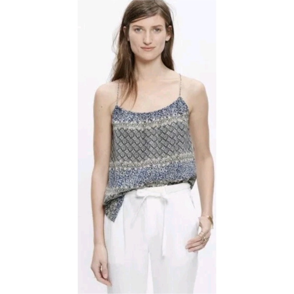 Madewell Blue Silk Geometric Floral Tile Print Cami Top C7143 Womens 0 NWOT $80